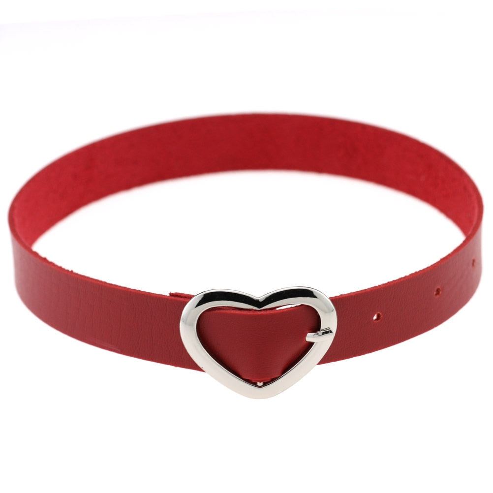 Simple Heart Choker Necklace Red