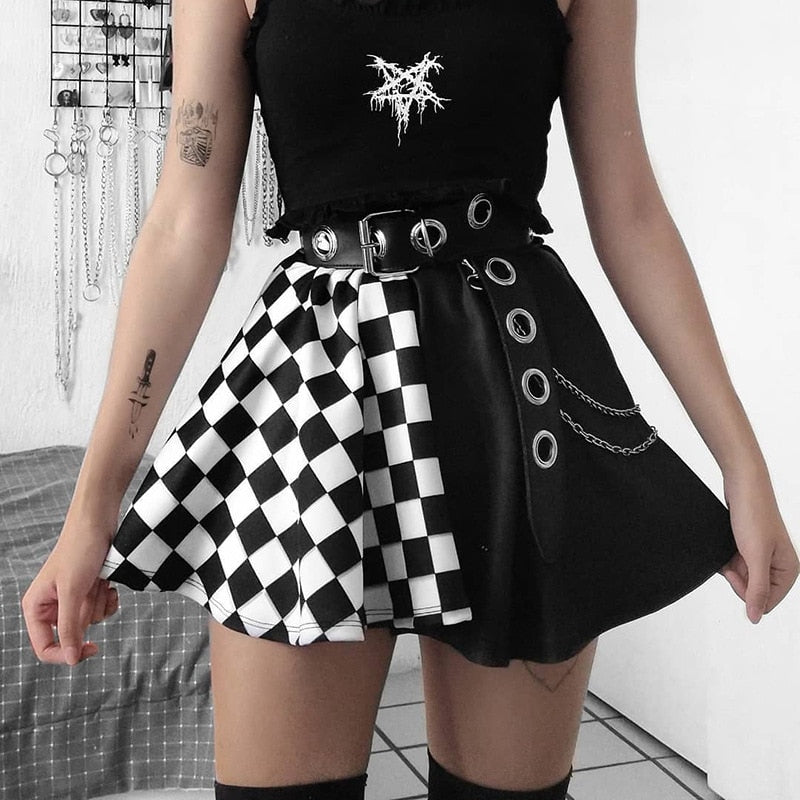 Checker Patchwork Skirt - Black and White