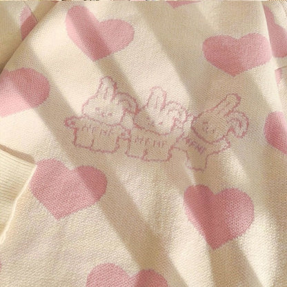 Kawaii Aesthetic Pink Bunny Hearts Sweater