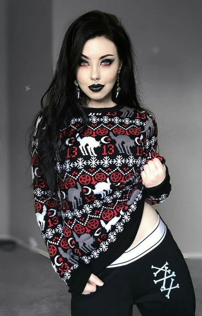 Holiday Christmas Sweater Gothic Cat