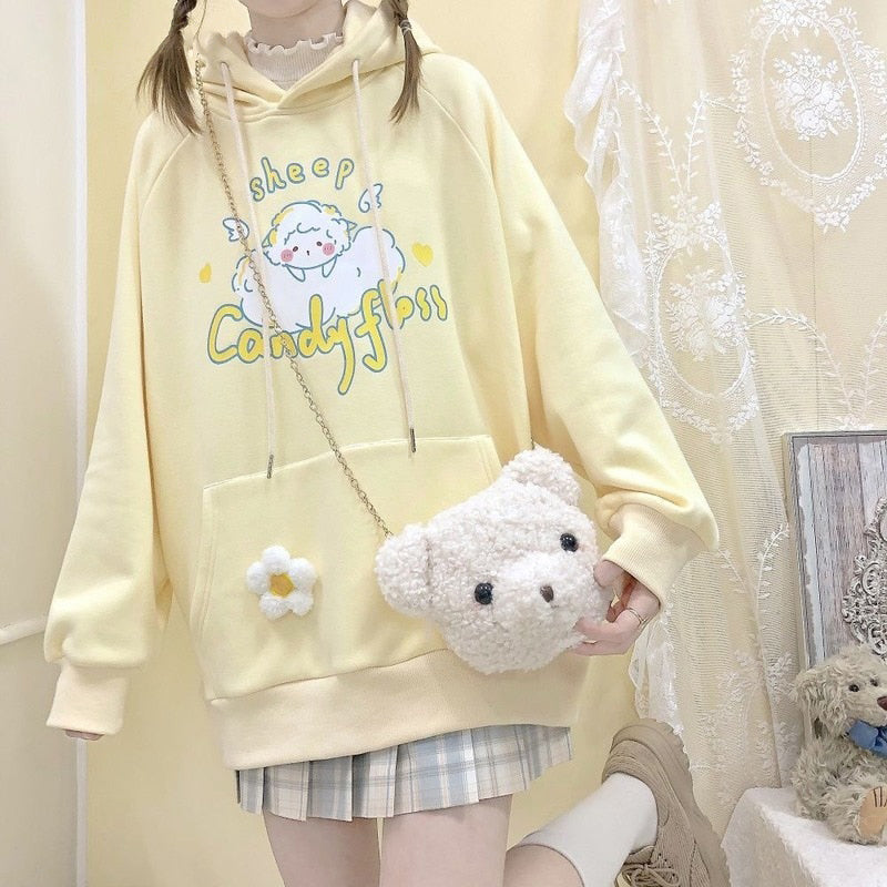 Kawaii Soft Yellow Hoodie Cute Sheep