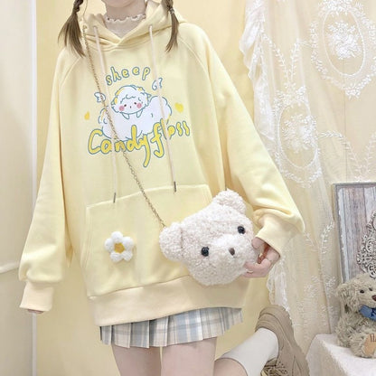 Kawaii Soft Yellow Hoodie Cute Sheep