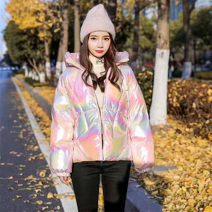 Aesthetic Holographic Glossy Short Puffer Jacket – Aesthetics Boutique
