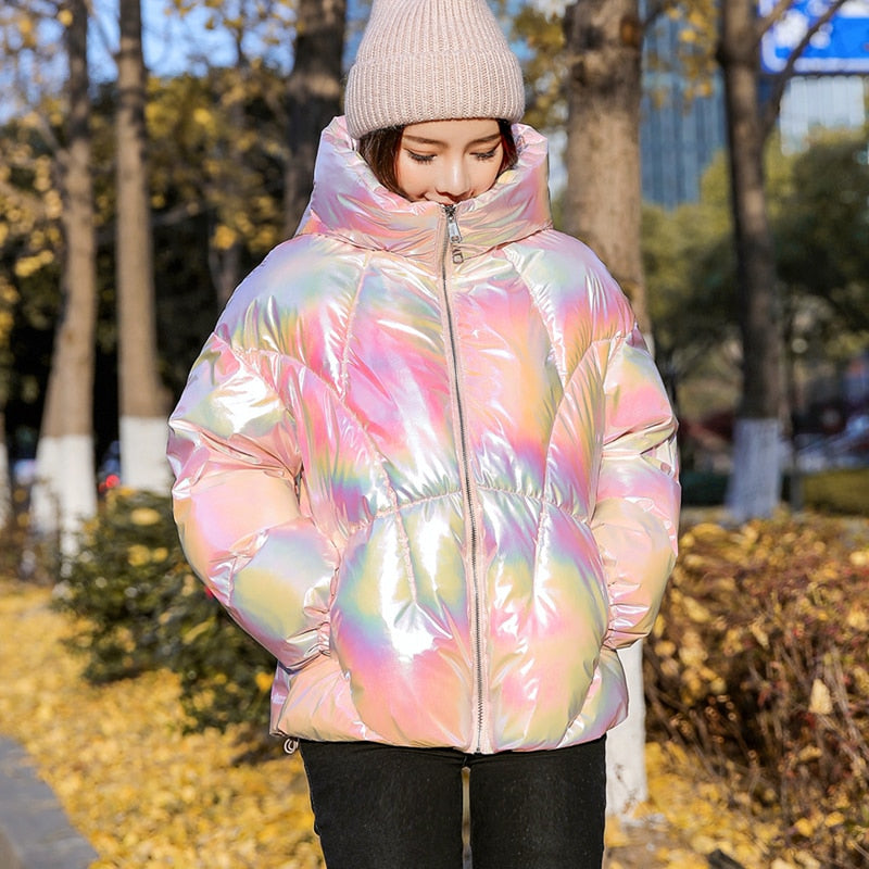 Holographic shop bubble jacket