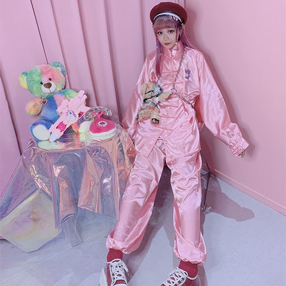 Kawaii Chinese Pink Satin Loungewear Set