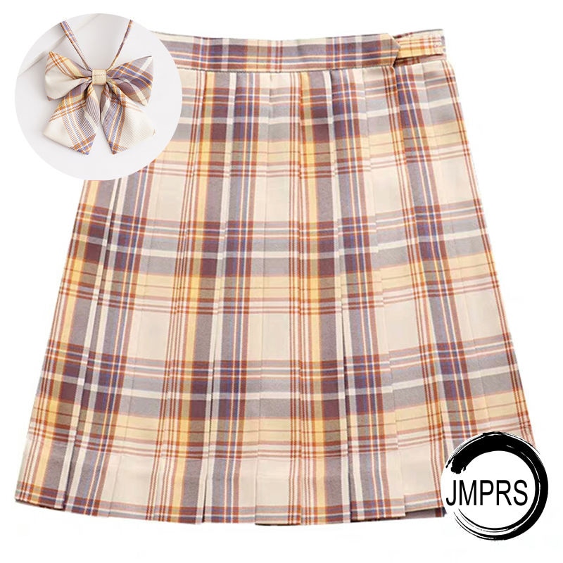 Preppy Pleated Plaid Skirt with Bow Yellow