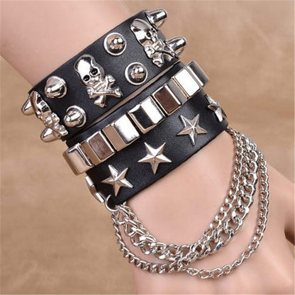 Pastel Goth Egirl Punk Rock Layered Bracelet Black