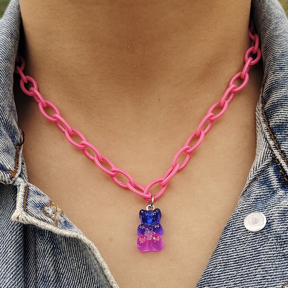 Harajuku Kawaii Fashion Clear Chain Gummy Bear Necklace 7