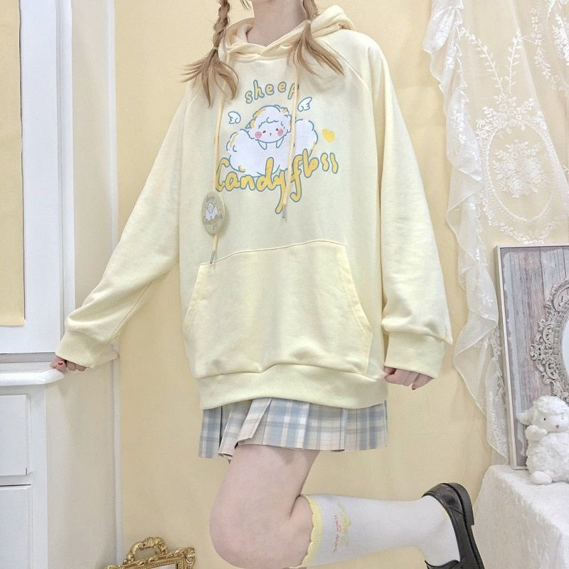 Kawaii Soft Yellow Hoodie Cute Sheep