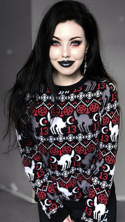 Holiday Christmas Sweater Gothic Cat