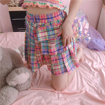 Kawaii Bright Colorful Plaid Skirt