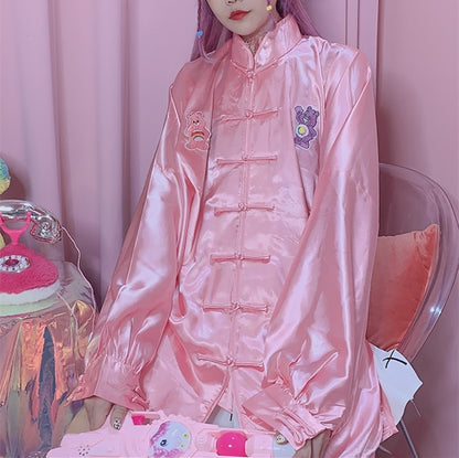 Kawaii Chinese Pink Satin Loungewear Set