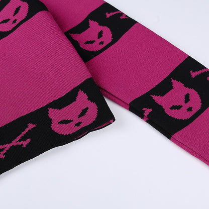 Neko Gothic Cat Rose Red Crop Sweater