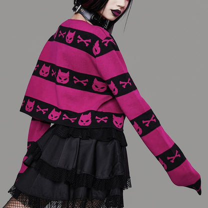 Neko Gothic Cat Rose Red Crop Sweater