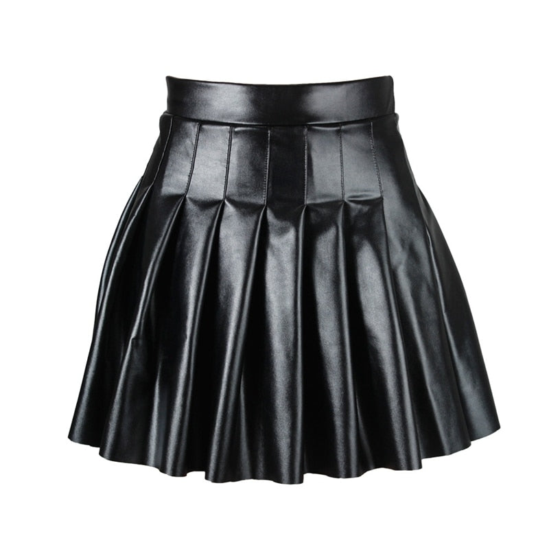 Dark Goth Egirl Faux Leather Pleated Skirt