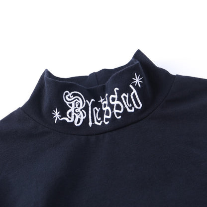 Gothic Blessed Long Sleeve Crop Top