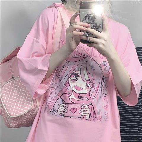 Kawaii Anime T-Shirt Happy Girl Pink