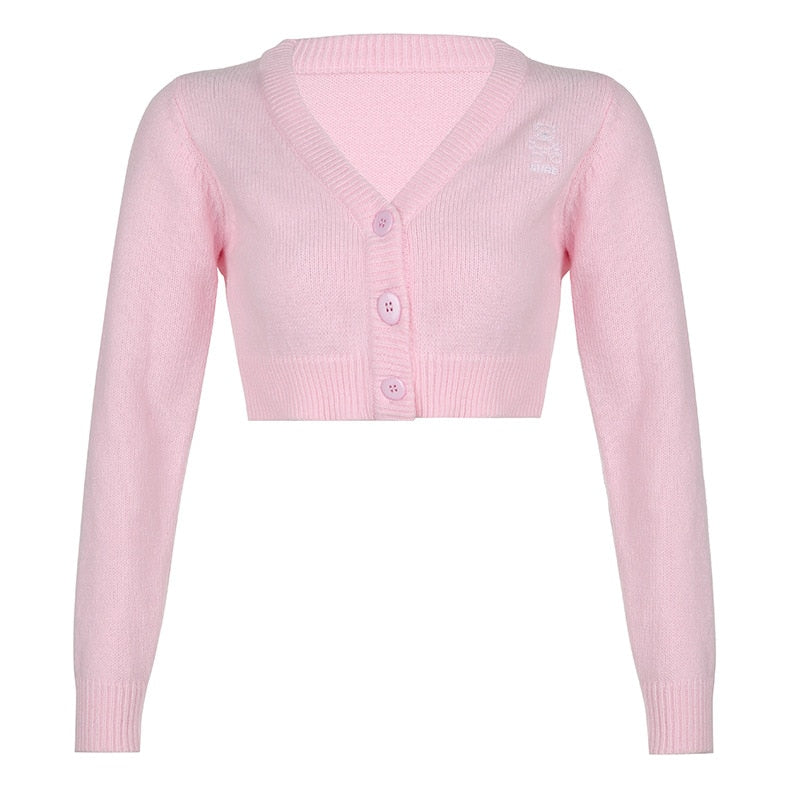 Coquette Aesthetic - Dollette Pink Crop Cardigan - Aesthetic