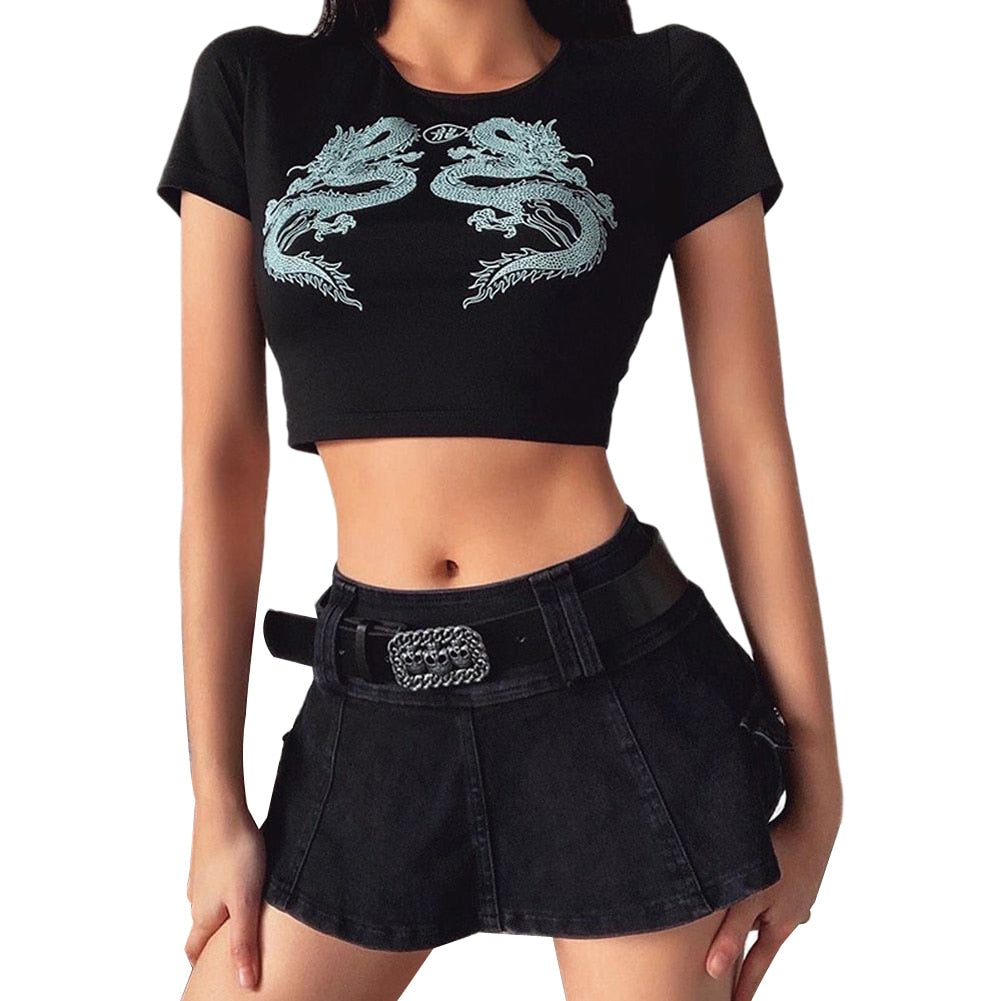 Egirl Goth Grunge Dragon Print Crop Top