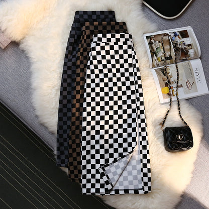 Long Skirt Checkerboard Print