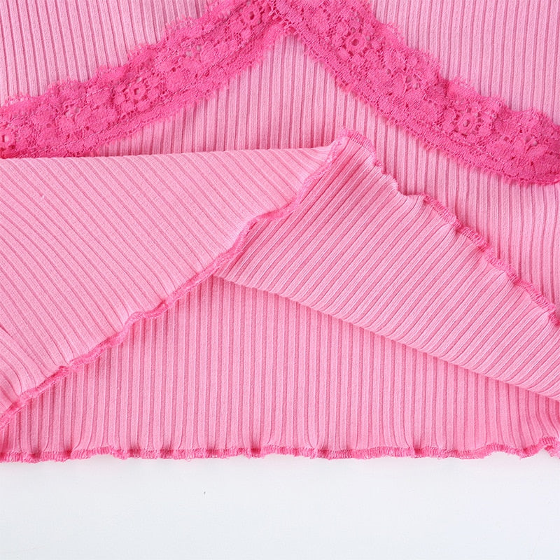 Y2K Tank Top Lace Rim Bubblegum Pink – Aesthetics Boutique