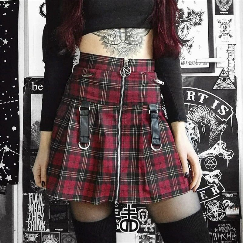 Egirl Punk Rock Plaid Straps Skirt Goth Alt Girl Aesthetic Hot