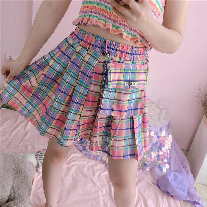 Kawaii Bright Colorful Plaid Skirt