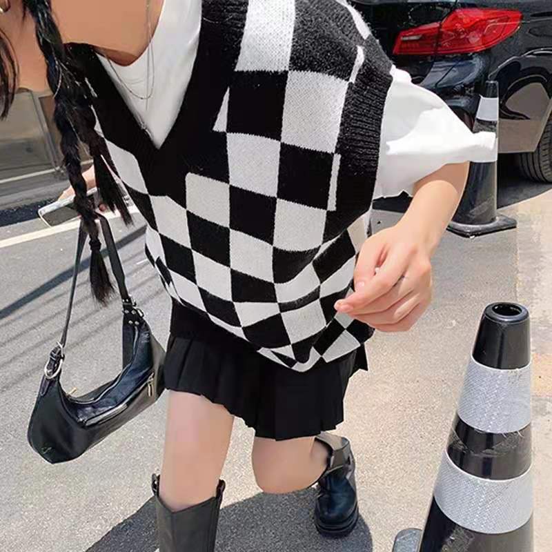 Wednesday Checkerboard Knitted Sweater