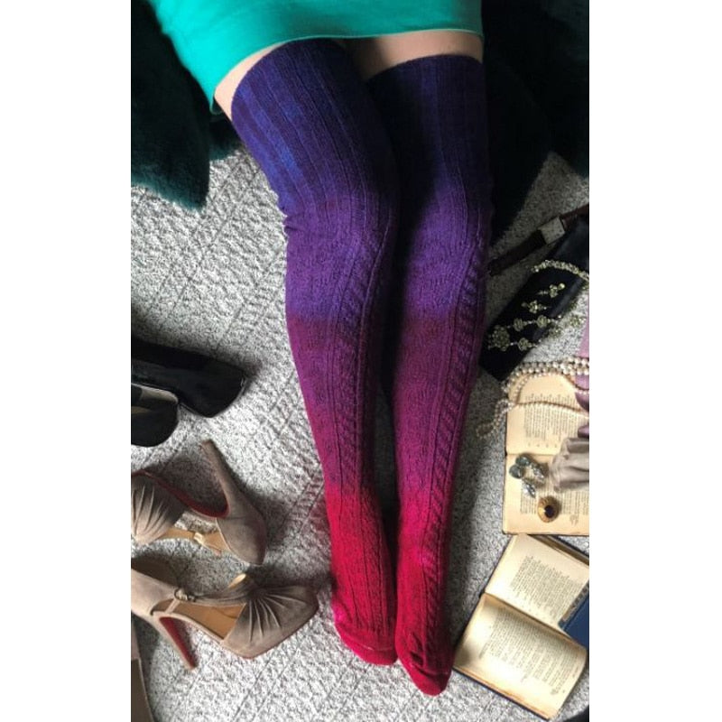 Dark Ombre Thigh High Socks