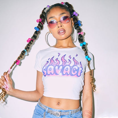 Y2K Aesthetic Savage Graffiti Crop Top