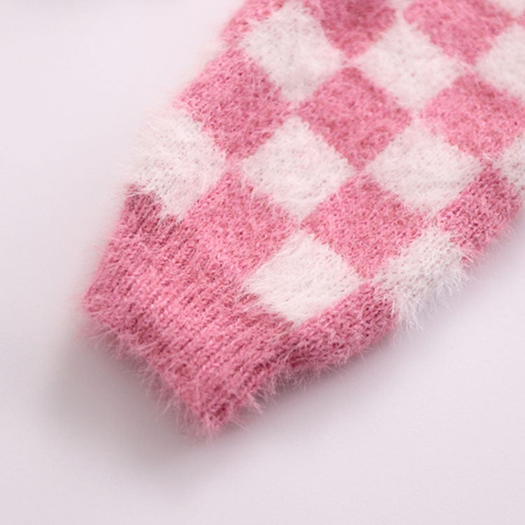 Pink Checker Knitted Cardigan