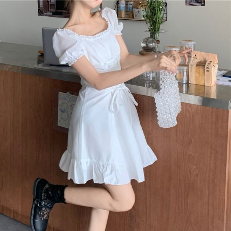 Soft Girl Aesthetic Mini Dress A-line White – Aesthetics Boutique