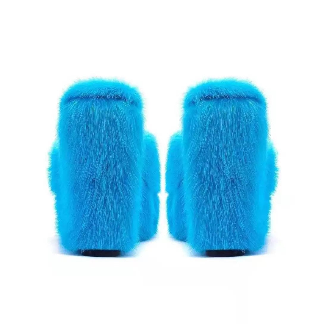 Faux Fur Slippers Wedge Heels