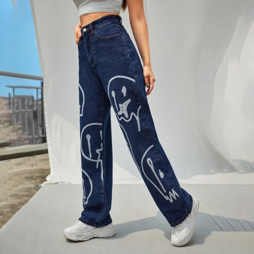 Trippy Smiley Loose Jeans