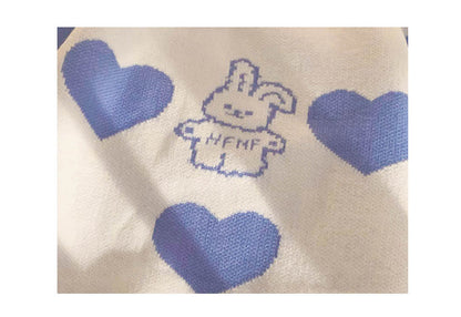 Kawaii Aesthetic Blue Bunny Hearts Sweater