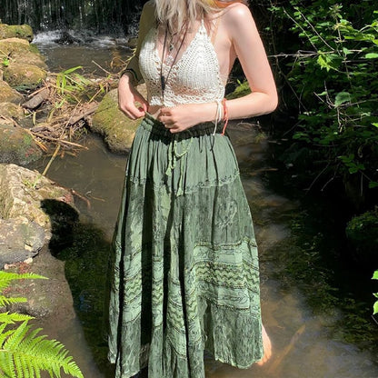 Fairy Grunge Fairycore Green Long Skirt
