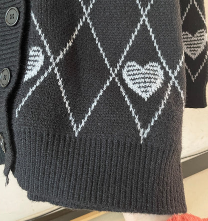 Knitted Cardigan Argyle Heart Sweater
