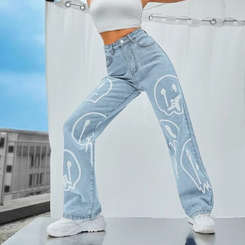 Trippy Smiley Loose Jeans – Aesthetics Boutique