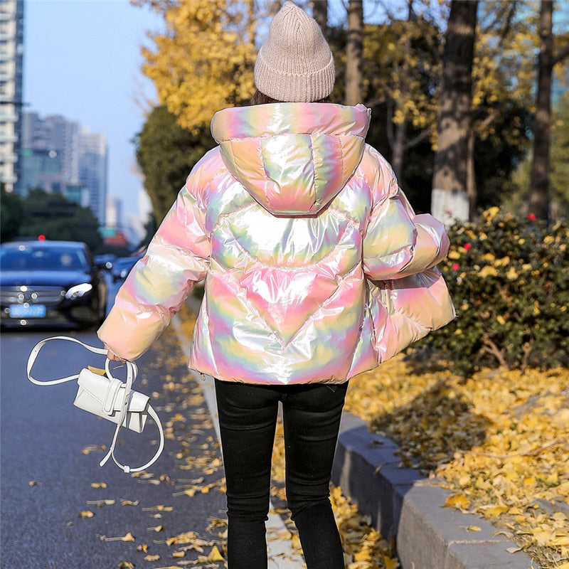 Holographic sales puffer coat