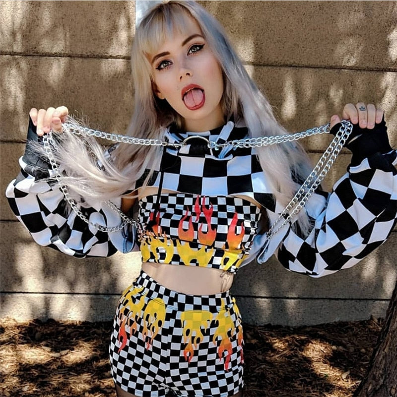 Checkered crop best sale top hoodie