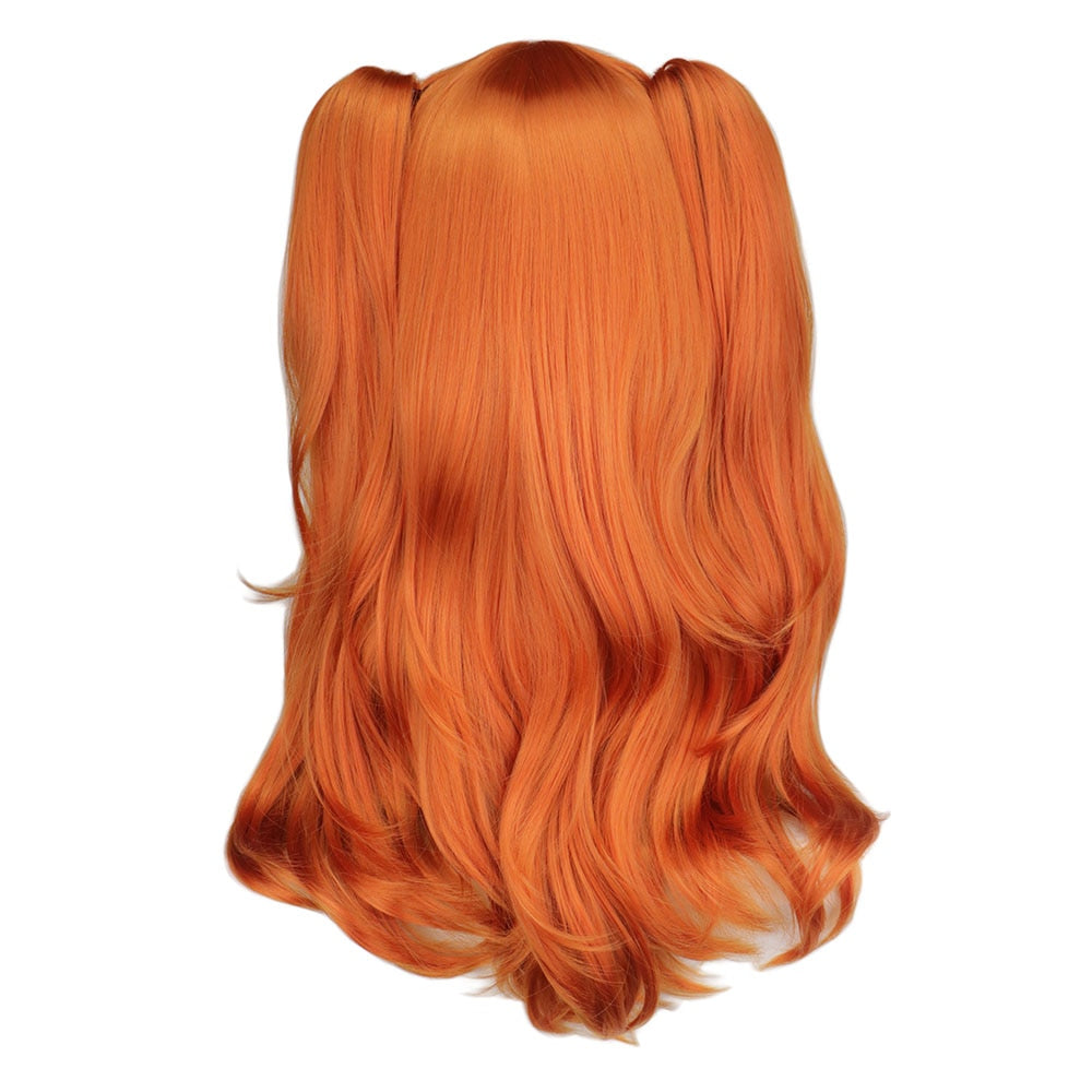 Egirl Aesthetic Cosplay Wig Long Orange With 2 Ponytail Clips