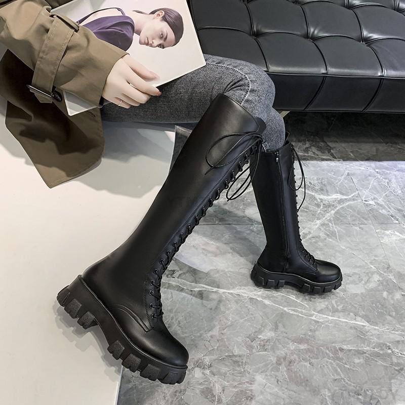 Grunge Knee High Platform Boots Black