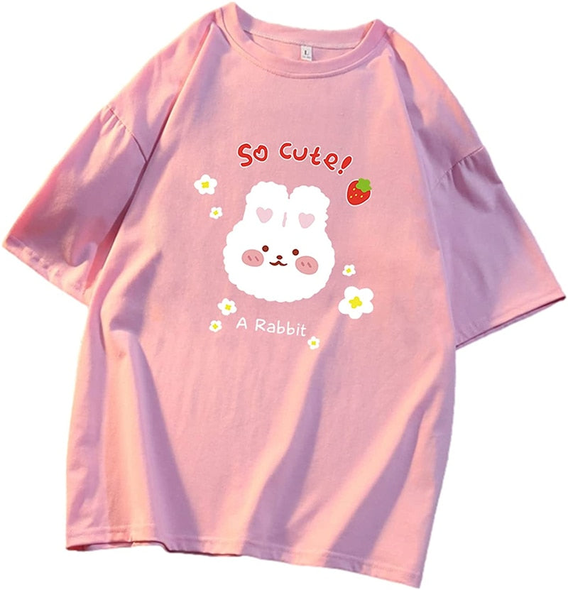 Kawaii Bunny Pink Strawberry T-Shirt