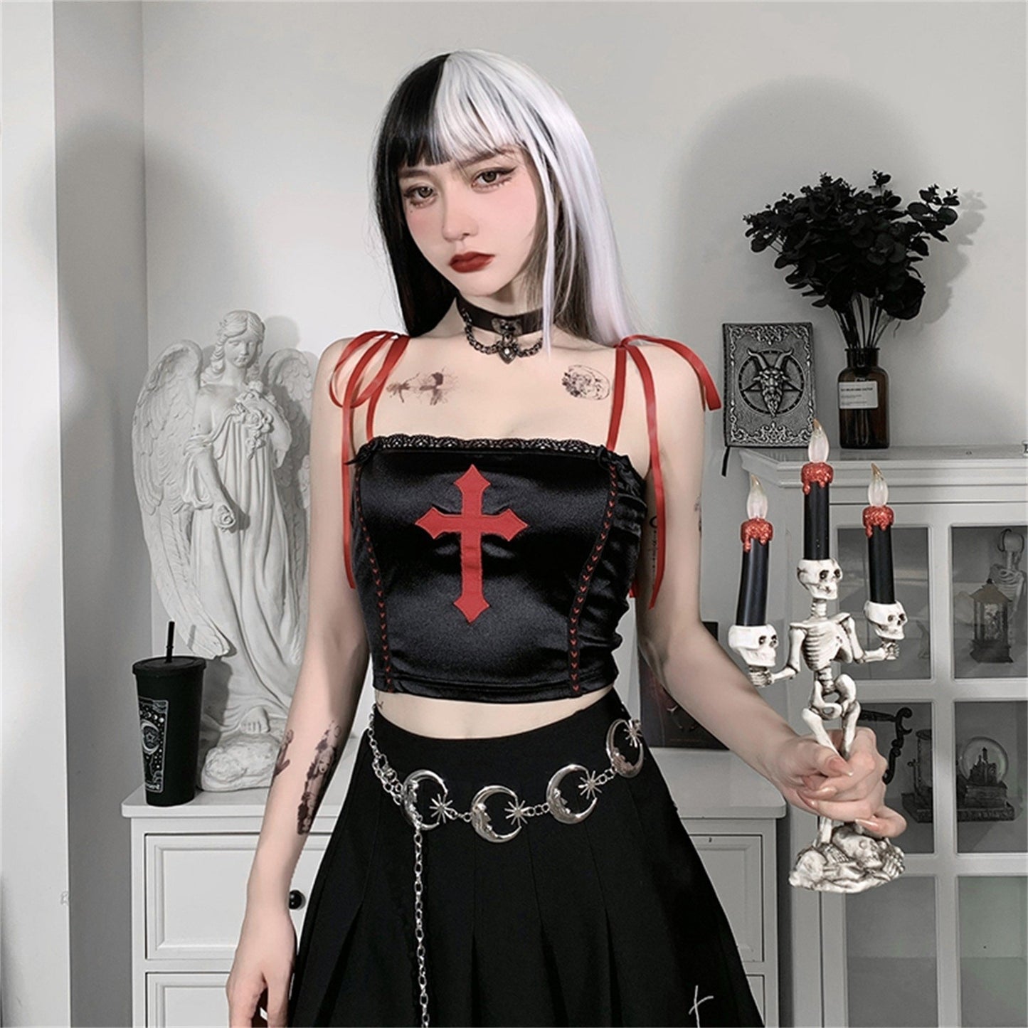 Gothic Vampire Cross Crop Top