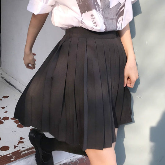Dark Academia Schoolgirl Uniform Pleated Skirt Black