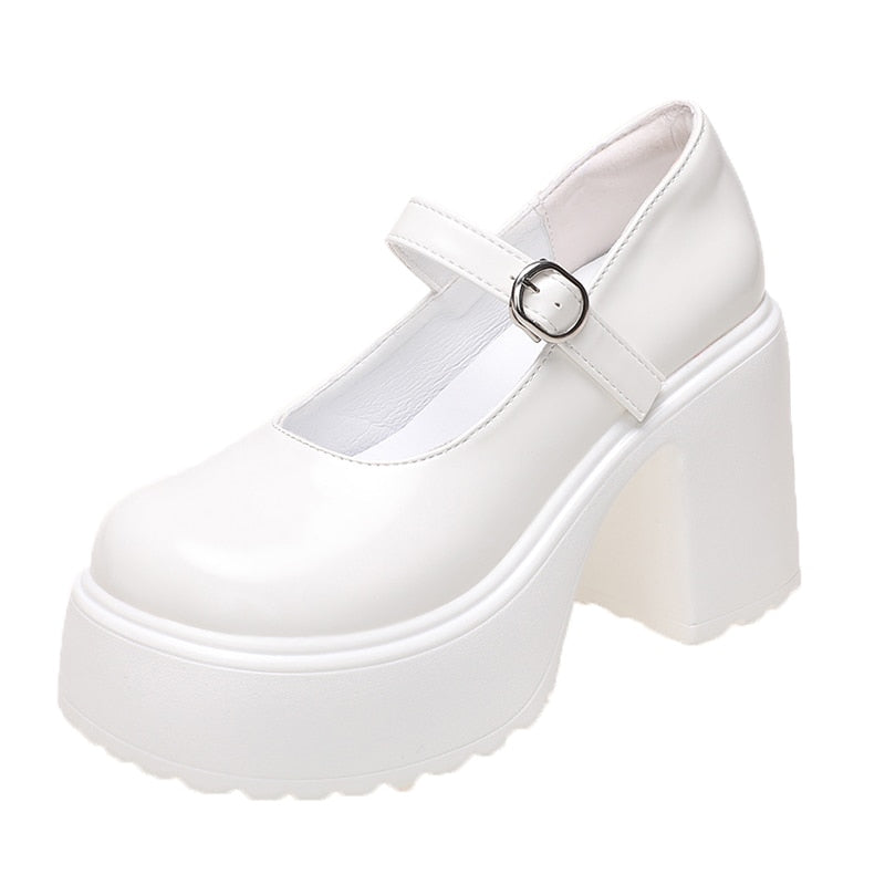 Coquette Mary Janes Platform Shoes White
