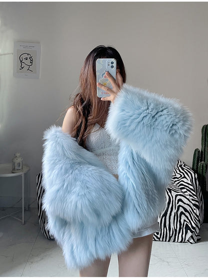 Soft Girl Y2K Faux Fur Jacket Blue