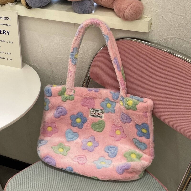 Kawaii Fluffy Soft Floral Handbag