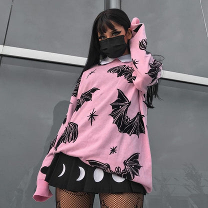 Gothic Bat Knitted Sweater Pastel Goth
