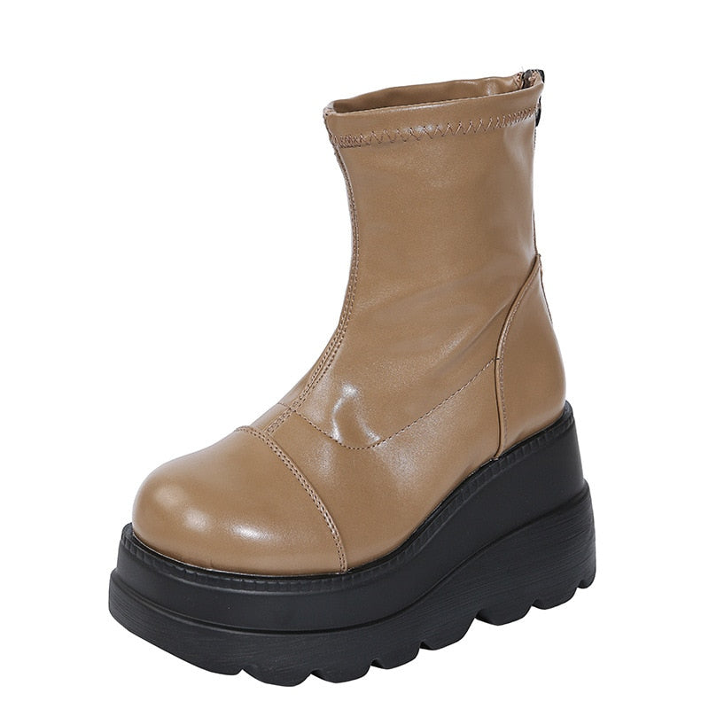 Grunge Platform Ankle Boots Light Brown